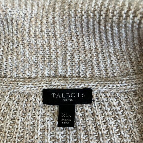 Talbots Sz XL Petite Oatmeal Marled Chunky Cable Knit Open Front Cardigan Cotton - Picture 9 of 16